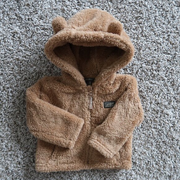 Infant Eddie Bauer Fleece Bear Zip up Jacket SUPER SOFT Bear Ears Brown 12M - Picture 1 of 4